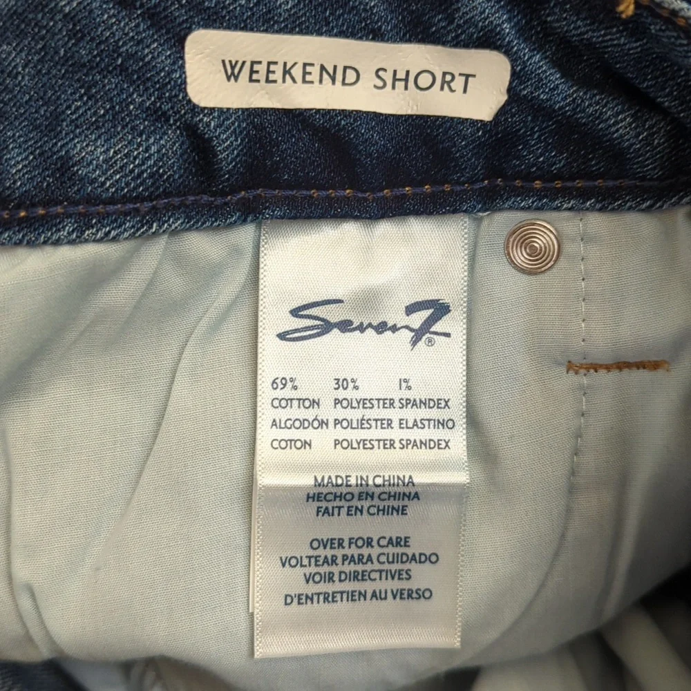 Seven 7 the Weekend Mid Rise Raw Hem Boyfriend Denim Jorts Shorts Size 14
